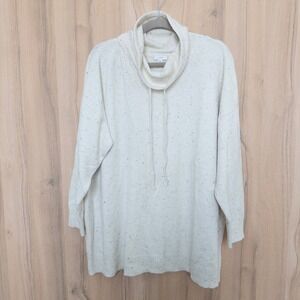 J. Jill Pure Jill Womens Cowl Neck Sweater Sz 2X Cream Speckled Minimalist Cozy‎